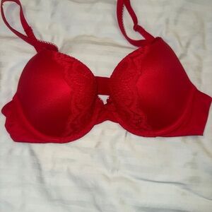 Victoria's Secret Vibrant Red with Lace accents push up Bra